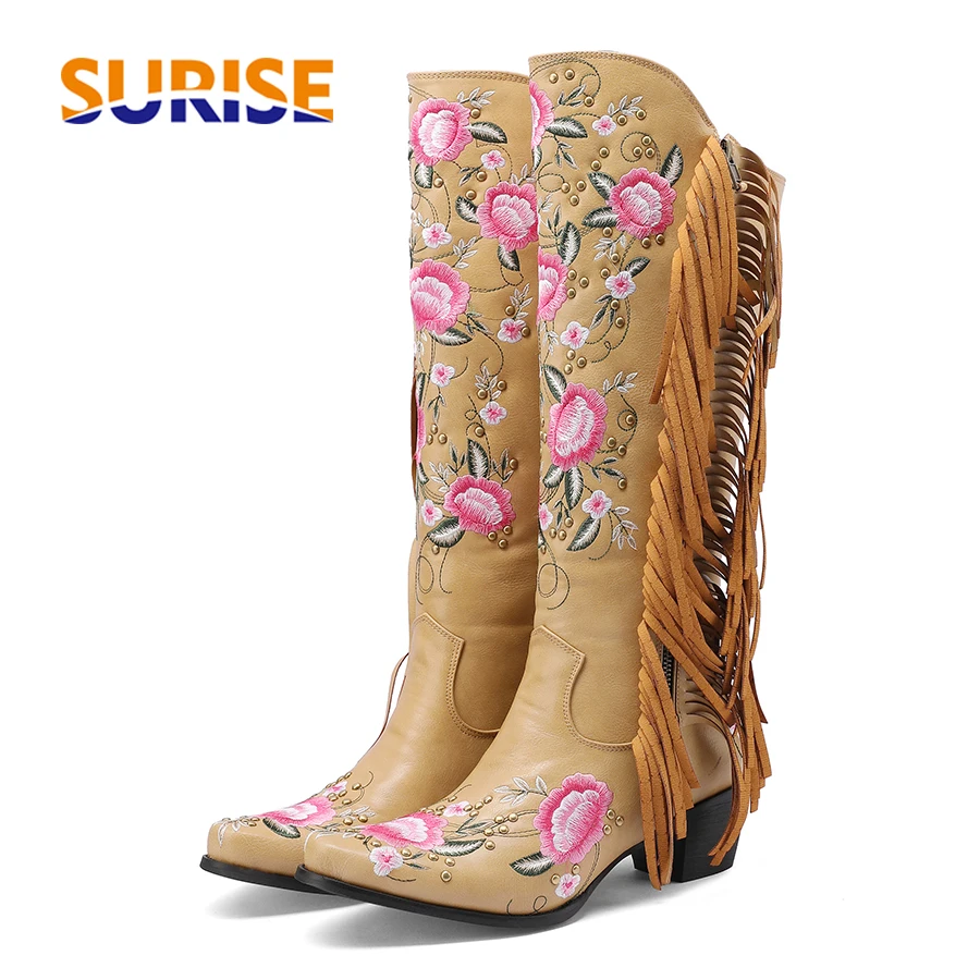 Ethnic And Fashion - Sepatu Bot Setinggi Lutut Barat Bunga