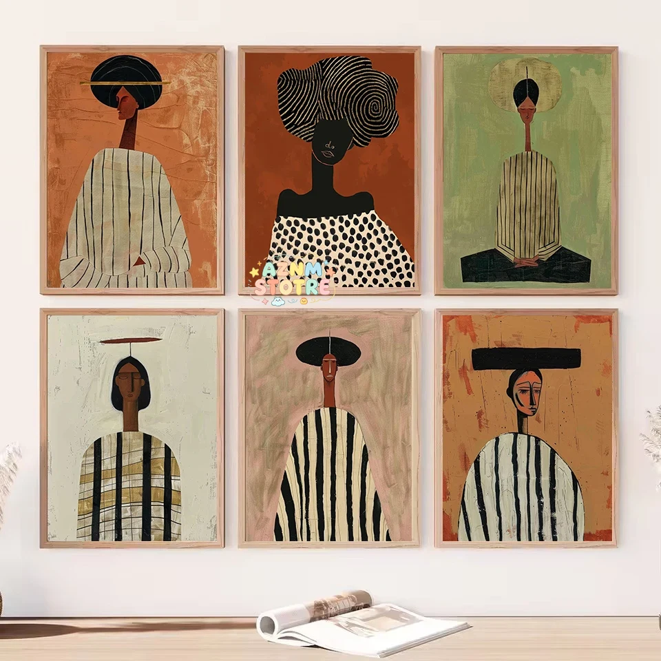 Ethnic Contemporary Fashion - Lukisan Kanvas Abstrak Figur Afrika, Poster