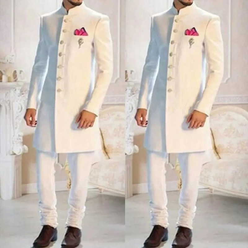 Ethnic Wear Men'S Fashion - Kerah Tegak Putih Desain Fashion Setelan