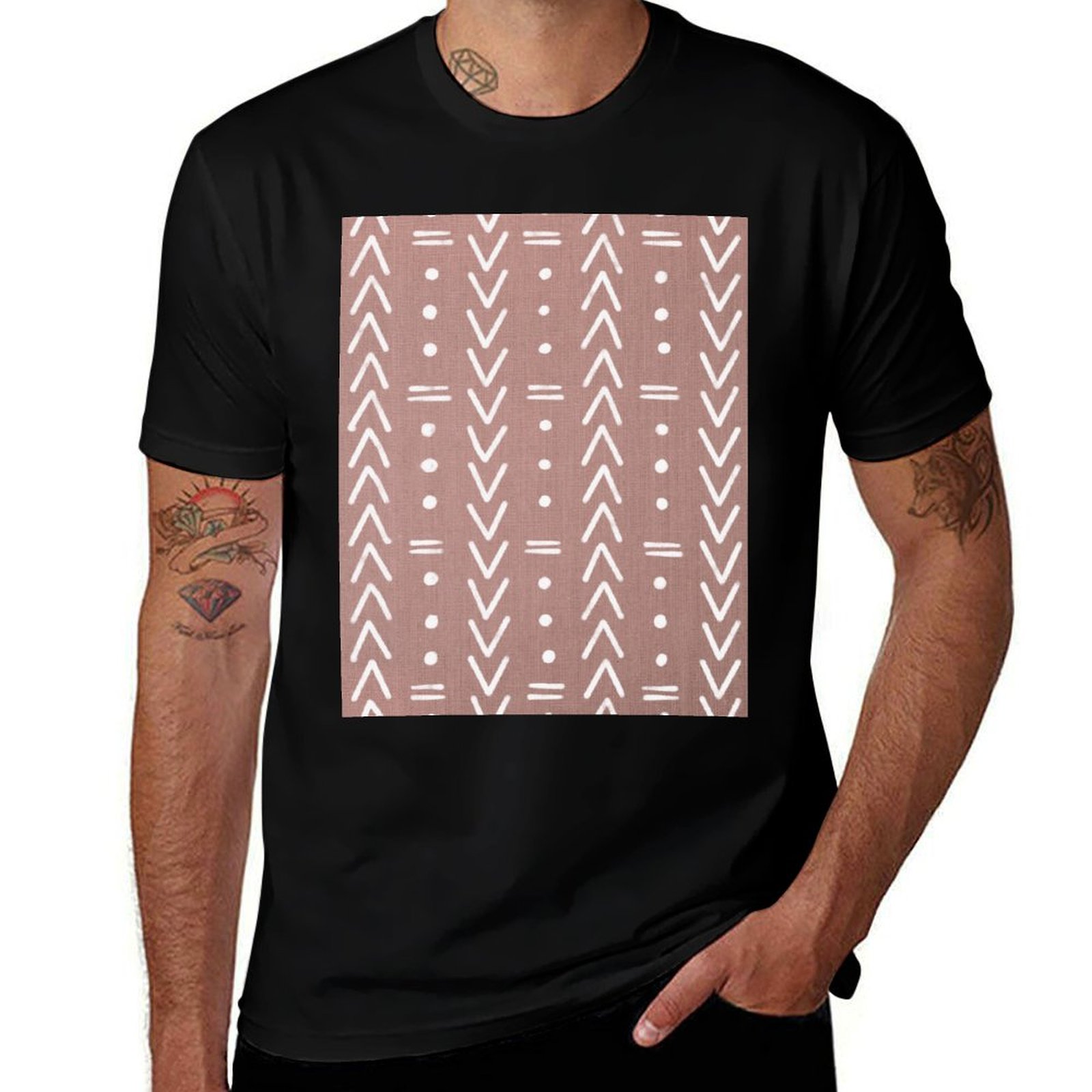 Kaos Oblong Pria dengan Motif  - Mudcloth Print Top ulasan dan harga