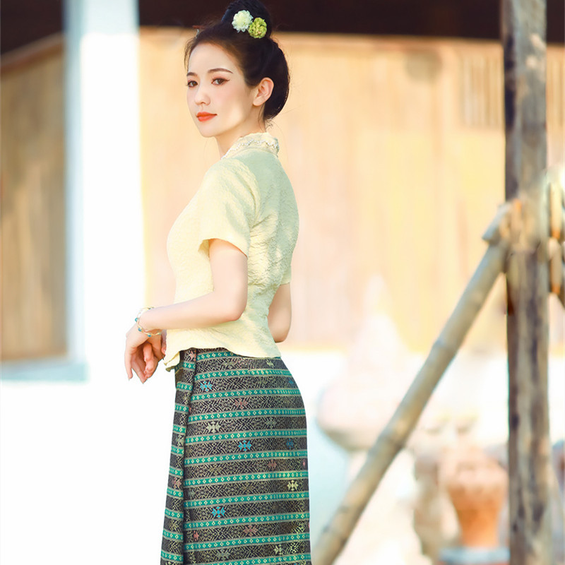 Pakaian Thai Dai kuning cerah, - Thai Silk Blouse ulasan dan harga