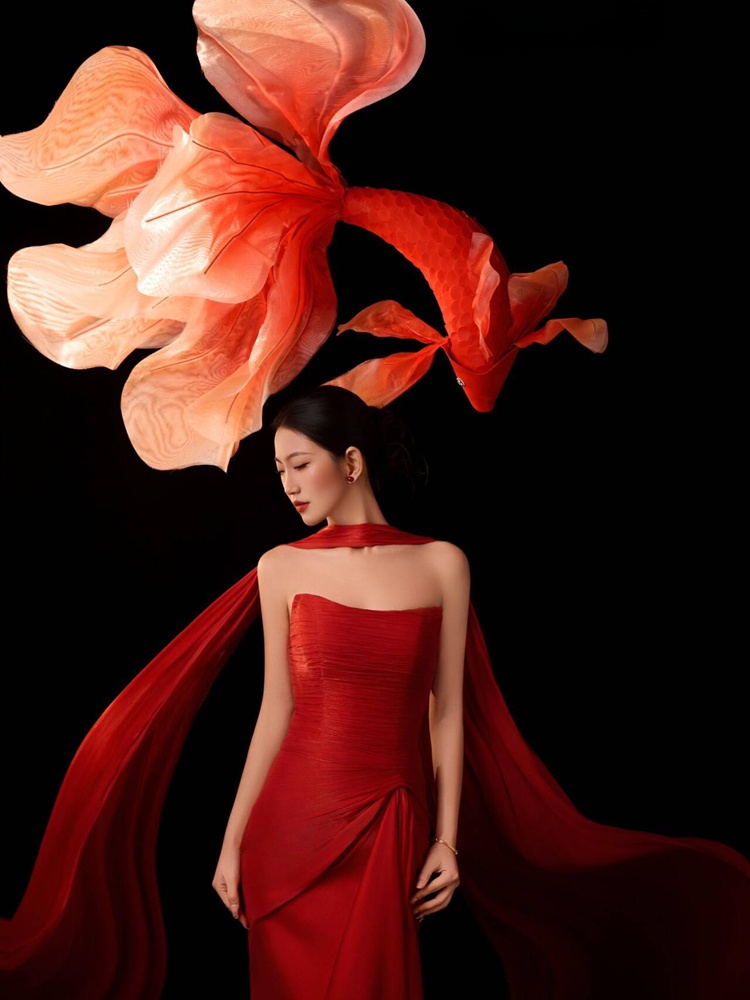 Gaun Gaya Cina Ikan Mas Merah  - Ethnic Fashion Studio ulasan dan harga